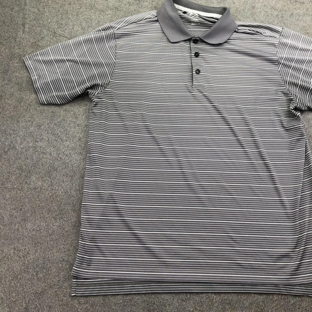 Adidas Polo Shirt Mens XL Gray Striped Knit Moisture Wicking Short Sleeve Golf